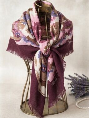 Marie Michèle Lightweight Floral Wool Blend Scarf Wrap